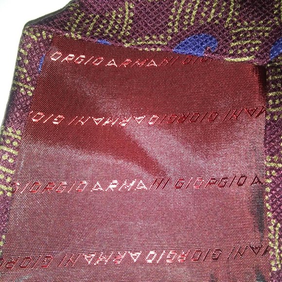 Giorgio Armani Silk Burgundy Gold Blue Pattern Tie - Picture 5 of 5